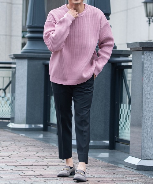 CavariA（キャバリア）の「『CavariA/キャバリア』5G畦編みクルーネックニットプルオーバー（ニット/セーター・メンズ・グレー/ピンク系その他/オフホワイト/ブラック/ベージュ・M/L）」の22枚目の写真