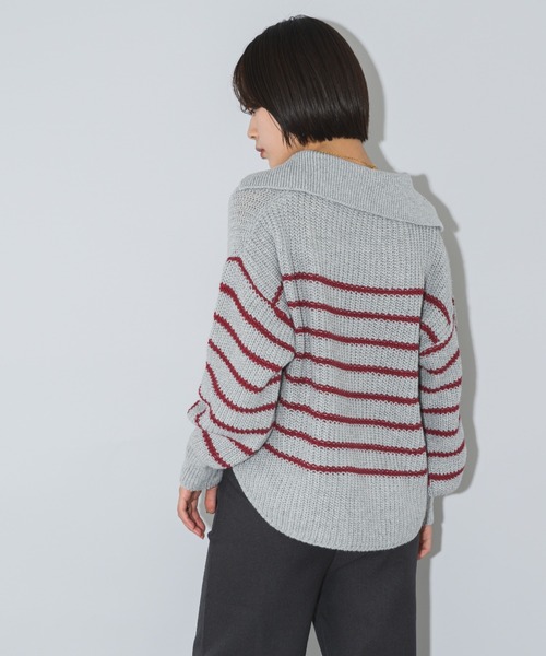 mebole(メボレ)の「クロップド丈スキッパーボーダーニット(ニット/セーター・レディース・グレー/レッド/パープル・FREE)」の8枚目の写真