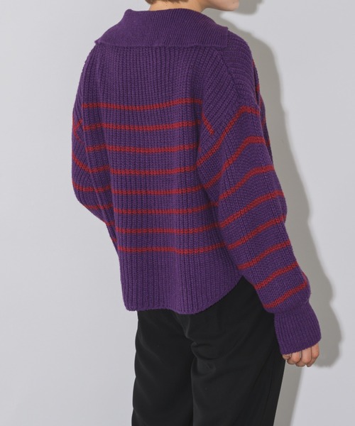 mebole(メボレ)の「クロップド丈スキッパーボーダーニット(ニット/セーター・レディース・グレー/レッド/パープル・FREE)」の5枚目の写真