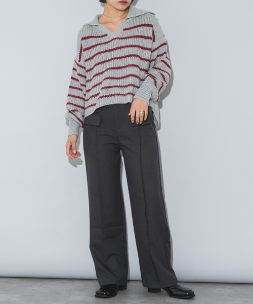 mebole(メボレ)の「クロップド丈スキッパーボーダーニット(ニット/セーター・レディース・グレー/レッド/パープル・FREE)」の17枚目の写真