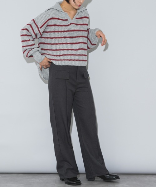 mebole(メボレ)の「クロップド丈スキッパーボーダーニット(ニット/セーター・レディース・グレー/レッド/パープル・FREE)」の18枚目の写真