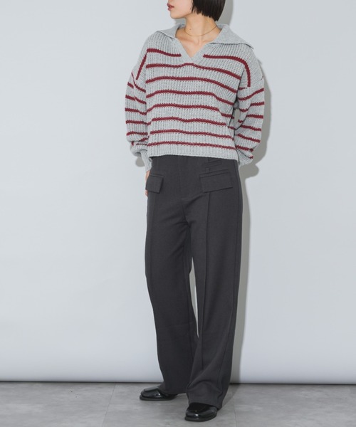 mebole(メボレ)の「クロップド丈スキッパーボーダーニット(ニット/セーター・レディース・グレー/レッド/パープル・FREE)」の22枚目の写真