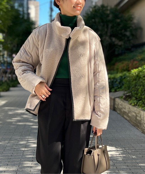 Chez toi(シェトワ)の「ボア×中綿スタンドネックジャケット(ダウンジャケット/コート・レディース・オフホワイト/ブラック/ベージュ・FREE)」の1枚目の写真