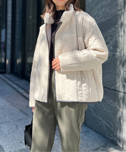 Chez toi(シェトワ)の「ボア×中綿スタンドネックジャケット(ダウンジャケット/コート・レディース・オフホワイト/ブラック/ベージュ・FREE)」の10枚目の写真