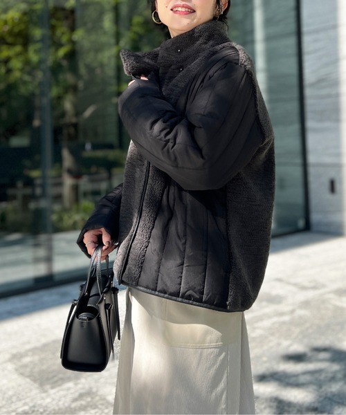 Chez toi(シェトワ)の「ボア×中綿スタンドネックジャケット(ダウンジャケット/コート・レディース・オフホワイト/ブラック/ベージュ・FREE)」の13枚目の写真