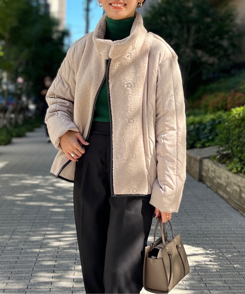 Chez toi(シェトワ)の「ボア×中綿スタンドネックジャケット(ダウンジャケット/コート・レディース・オフホワイト/ブラック/ベージュ・FREE)」の14枚目の写真