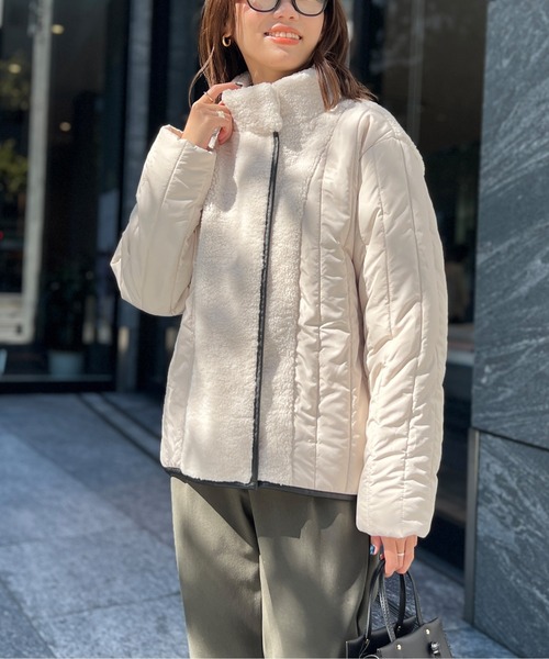 Chez toi(シェトワ)の「ボア×中綿スタンドネックジャケット(ダウンジャケット/コート・レディース・オフホワイト/ブラック/ベージュ・FREE)」の15枚目の写真