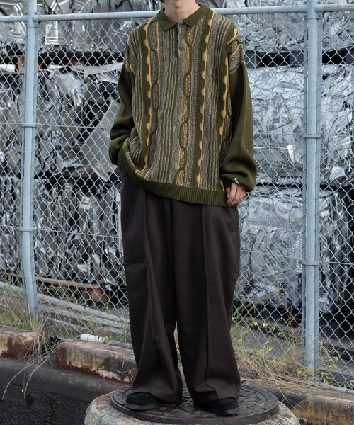 Perushu（ペルーシュ）の「ヴィンテージライクオーバーニットポロ（ニット/セーター・メンズ・カーキ/ブラック/ボルドー・LARGE/MEDIUM）」の14枚目の写真