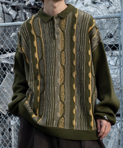 Perushu（ペルーシュ）の「ヴィンテージライクオーバーニットポロ（ニット/セーター・メンズ・カーキ/ブラック/ボルドー・LARGE/MEDIUM）」の18枚目の写真