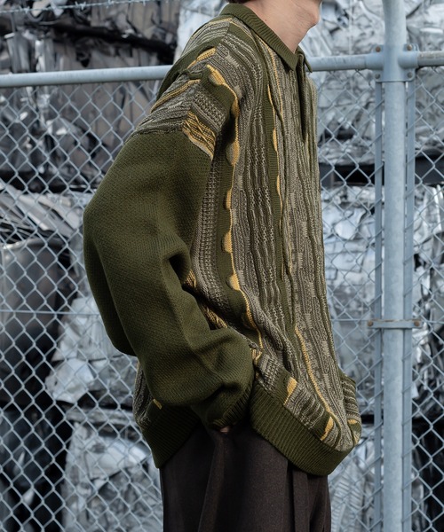 Perushu（ペルーシュ）の「ヴィンテージライクオーバーニットポロ（ニット/セーター・メンズ・カーキ/ブラック/ボルドー・LARGE/MEDIUM）」の20枚目の写真