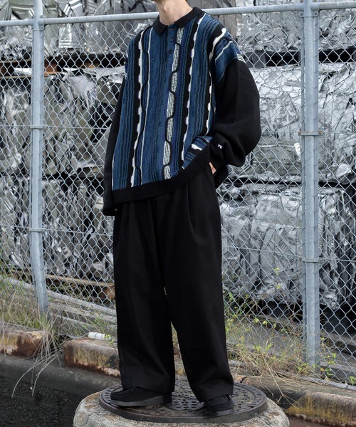 Perushu（ペルーシュ）の「ヴィンテージライクオーバーニットポロ（ニット/セーター・メンズ・カーキ/ブラック/ボルドー・LARGE/MEDIUM）」の4枚目の写真