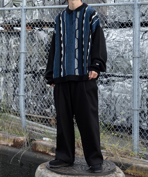 Perushu（ペルーシュ）の「ヴィンテージライクオーバーニットポロ（ニット/セーター・メンズ・カーキ/ブラック/ボルドー・LARGE/MEDIUM）」の5枚目の写真