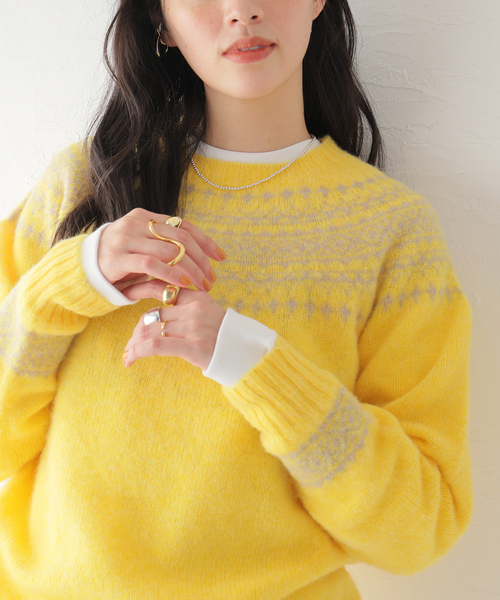 JOURNAL STANDARD(ジャーナルスタンダード)の「【JOHN TULLOCH/ジョンタロック】 SHETLAND WOOL NORDIC P/O KN:ニット(ニット/セーター・レディース・チャコールグレー/ブルー/イエロー・40)」の6枚目の写真