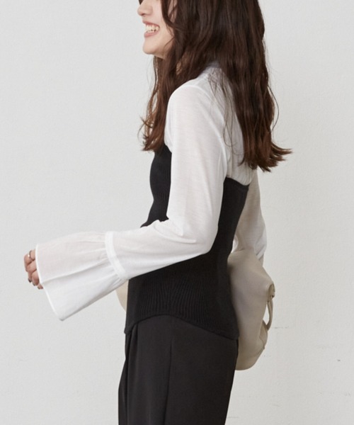 Shelly island（シェリーアイランド）の「袖フレアシアーカットソー（Tシャツ/カットソー・レディース・ホワイト/ブラック・FREE）」の12枚目の写真