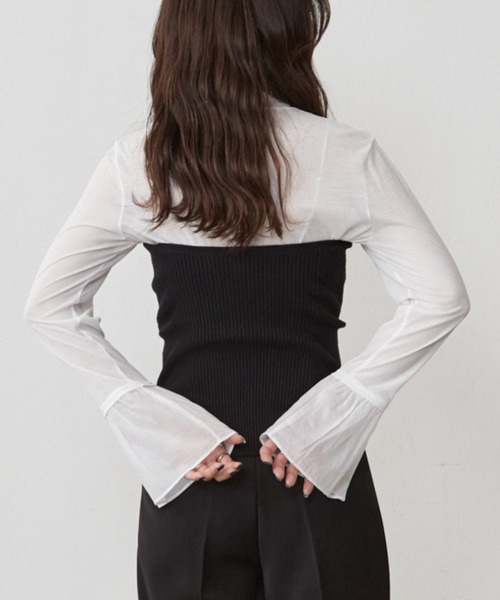 Shelly island（シェリーアイランド）の「袖フレアシアーカットソー（Tシャツ/カットソー・レディース・ホワイト/ブラック・FREE）」の13枚目の写真
