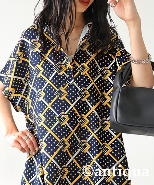 レトロ柄デザインワンピース（ワンピース）｜antiqua