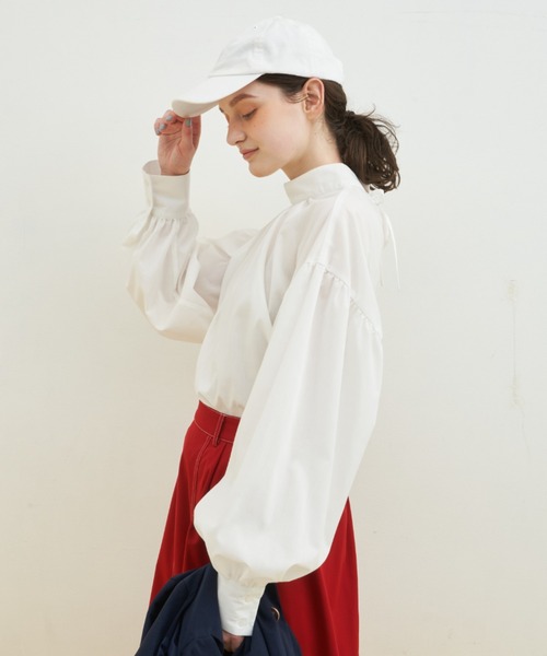 MERLOT（メルロー）の「【シワになりにくい】バックリボンハイネック袖ボリュームブラウス（シャツ/ブラウス・レディース・ブラック/ホワイト・FREE）」の16枚目の写真