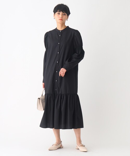 OPAQUE.CLIP ベージュ スリーブ付き ワンピース 定価　8.800円 セール】2WAY ジャカードライクワンピース【洗濯機洗い可