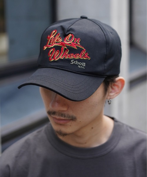 schott（ショット）の「【WEB LIMITED】Schott/ショット/TC TWILL CAP LIFE ON WHEELS/TCツイルキャップ ライフオンホイールズ（キャップ・メンズ・ブルー/チャコールグレー/ブラック・F）」の2枚目の写真