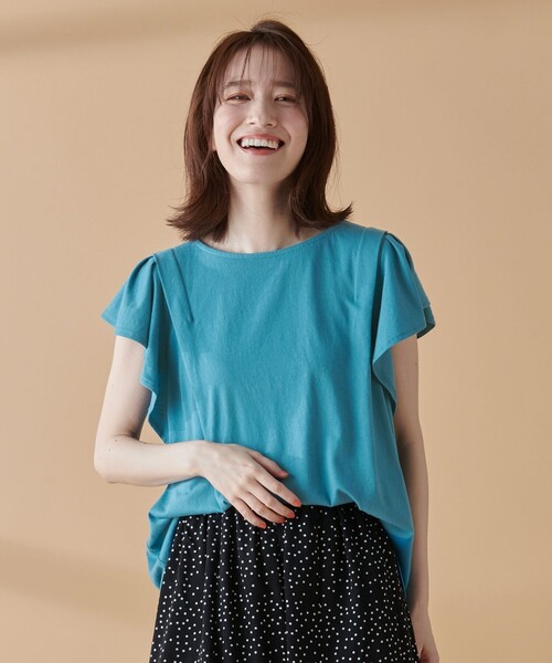 【接触冷感/UVケア/シワになりにくい】フレアスリーブTブラウス