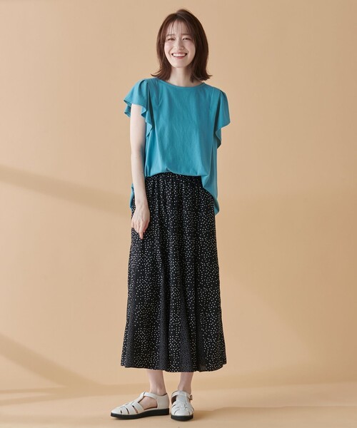 【接触冷感/UVケア/シワになりにくい】フレアスリーブTブラウス