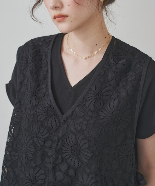 manana suerte（マニャーナスエルテ）の「ヴィンテージレースベスト（ベスト・レディース・ベージュ/ブラック・FREE）」の9枚目の写真