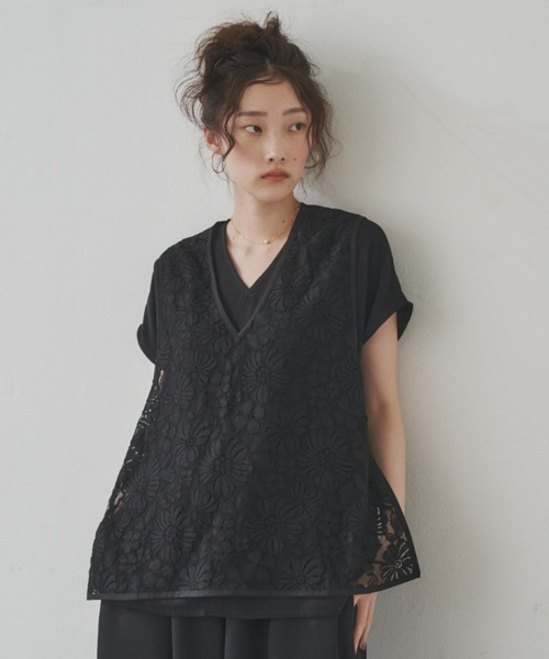 manana suerte（マニャーナスエルテ）の「ヴィンテージレースベスト（ベスト・レディース・ベージュ/ブラック・FREE）」の3枚目の写真