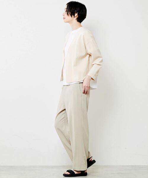 MELROSE claire（メルローズ クレール）の「【汎用性の高いシンプルなノーカラージャケット】（ノーカラージャケット・レディース・ベージュ/ブラック・FREE）」の4枚目の写真