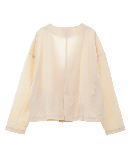 MELROSE claire（メルローズ クレール）の「【汎用性の高いシンプルなノーカラージャケット】（ノーカラージャケット・レディース・ベージュ/ブラック・FREE）」の11枚目の写真