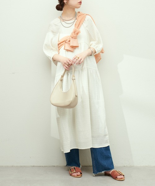 ボリューム袖ギャザーティアードワンピース