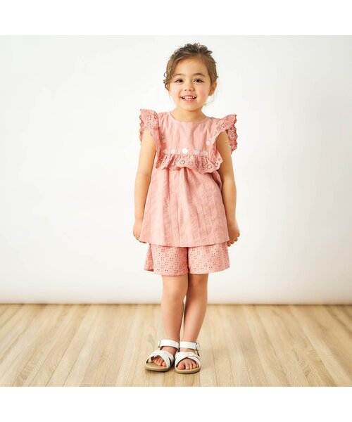 apres les cours(アプレレクール)の「レースお花刺繍チュニック(チュニック・キッズ・ネイビー/サーモンピンク・80/90/100/120/130/140/110)」の4枚目の写真