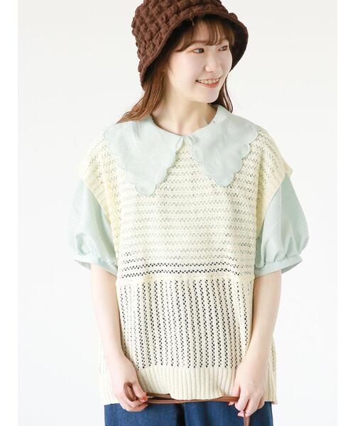 ehka sopo（エヘカソポ）の「メッシュ編みニットベスト（ベスト・レディース・キナリ/サックスブルー/グレー/ブラック・ﾌﾘ-）」の20枚目の写真