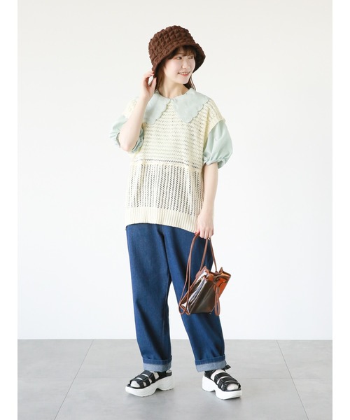 ehka sopo（エヘカソポ）の「メッシュ編みニットベスト（ベスト・レディース・キナリ/サックスブルー/グレー/ブラック・ﾌﾘ-）」の9枚目の写真