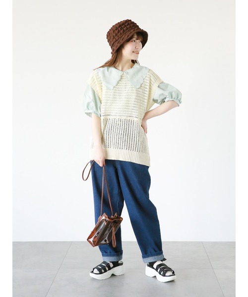 ehka sopo（エヘカソポ）の「メッシュ編みニットベスト（ベスト・レディース・キナリ/サックスブルー/グレー/ブラック・ﾌﾘ-）」の15枚目の写真