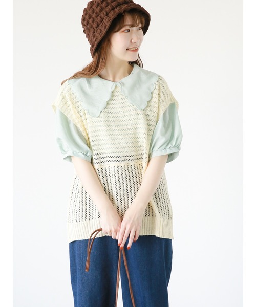 ehka sopo（エヘカソポ）の「メッシュ編みニットベスト（ベスト・レディース・キナリ/サックスブルー/グレー/ブラック・ﾌﾘ-）」の5枚目の写真