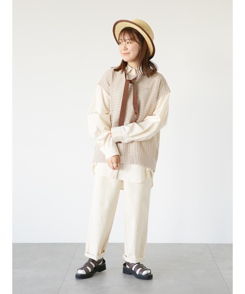 ehka sopo（エヘカソポ）の「メッシュ編みニットベスト（ベスト・レディース・キナリ/サックスブルー/グレー/ブラック・ﾌﾘ-）」の14枚目の写真