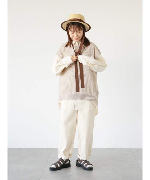 ehka sopo（エヘカソポ）の「メッシュ編みニットベスト（ベスト・レディース・キナリ/サックスブルー/グレー/ブラック・ﾌﾘ-）」の10枚目の写真