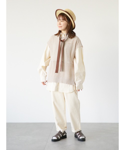 ehka sopo（エヘカソポ）の「メッシュ編みニットベスト（ベスト・レディース・キナリ/サックスブルー/グレー/ブラック・ﾌﾘ-）」の19枚目の写真