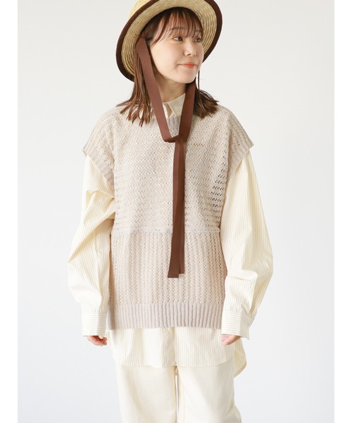 ehka sopo（エヘカソポ）の「メッシュ編みニットベスト（ベスト・レディース・キナリ/サックスブルー/グレー/ブラック・ﾌﾘ-）」の12枚目の写真