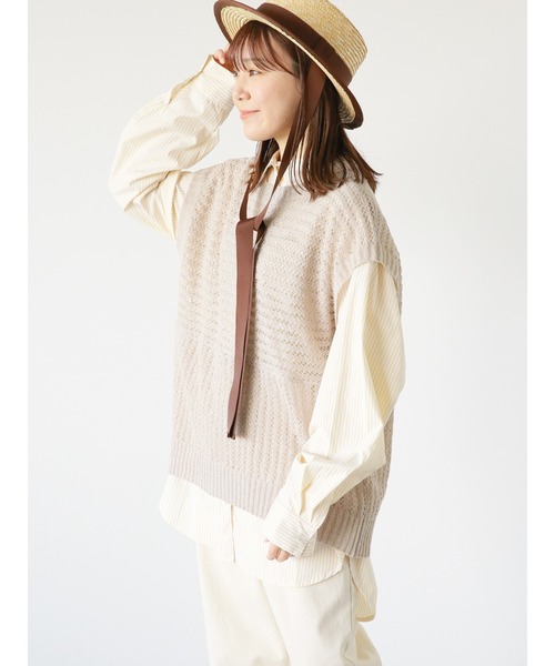 ehka sopo（エヘカソポ）の「メッシュ編みニットベスト（ベスト・レディース・キナリ/サックスブルー/グレー/ブラック・ﾌﾘ-）」の8枚目の写真