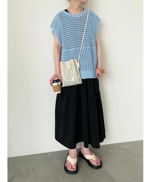 ehka sopo（エヘカソポ）の「メッシュ編みニットベスト（ベスト・レディース・キナリ/サックスブルー/グレー/ブラック・ﾌﾘ-）」の22枚目の写真
