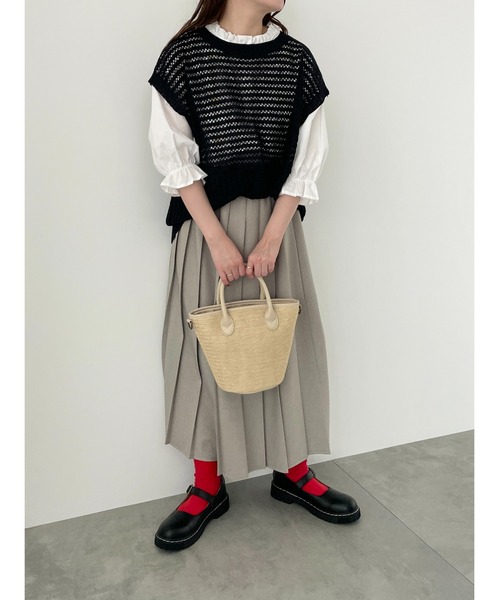 ehka sopo（エヘカソポ）の「メッシュ編みニットベスト（ベスト・レディース・キナリ/サックスブルー/グレー/ブラック・ﾌﾘ-）」の21枚目の写真