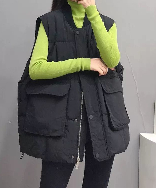 c.u.l（シーユーエル）の「ユニセックス ビックポケット中綿ダウンベスト culw515（ダウンベスト・レディース・ベージュ/アイボリー/ブラック・M/L/XL）」の3枚目の写真