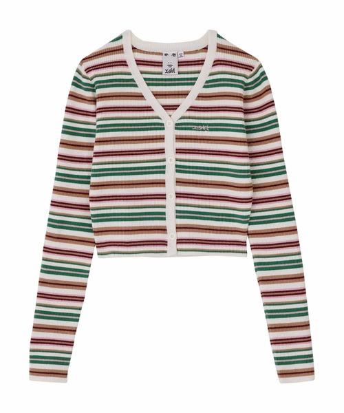 X-girl（エックスガール）の「STRIPED KNIT CARDIGAN（カーディガン/ボレロ・レディース・ブラック/ホワイト/ベージュ・ONE SIZE）」の2枚目の写真