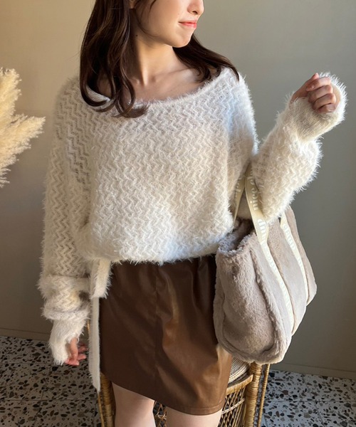 one after another NICE CLAUP（ワンアフターアナザーナイスクラップ）の「ロゴテープフェイクファーミニトートバッグ（トートバッグ・レディース・モカ/アイボリー/ピンク・FREE）」の12枚目の写真