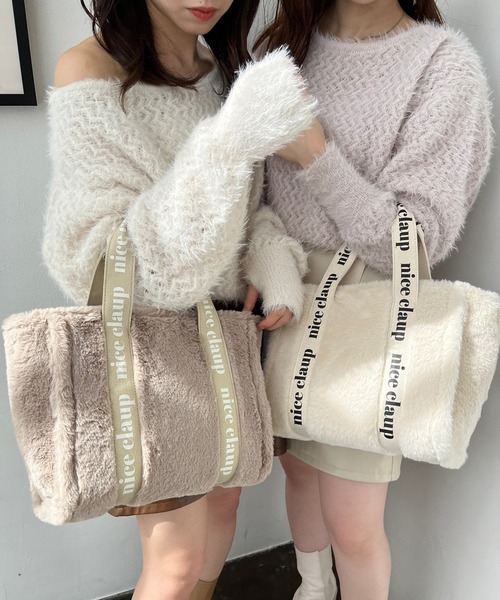 one after another NICE CLAUP（ワンアフターアナザーナイスクラップ）の「ロゴテープフェイクファーミニトートバッグ（トートバッグ・レディース・モカ/アイボリー/ピンク・FREE）」の15枚目の写真