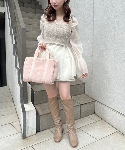 one after another NICE CLAUP（ワンアフターアナザーナイスクラップ）の「ロゴテープフェイクファーミニトートバッグ（トートバッグ・レディース・モカ/アイボリー/ピンク・FREE）」の14枚目の写真