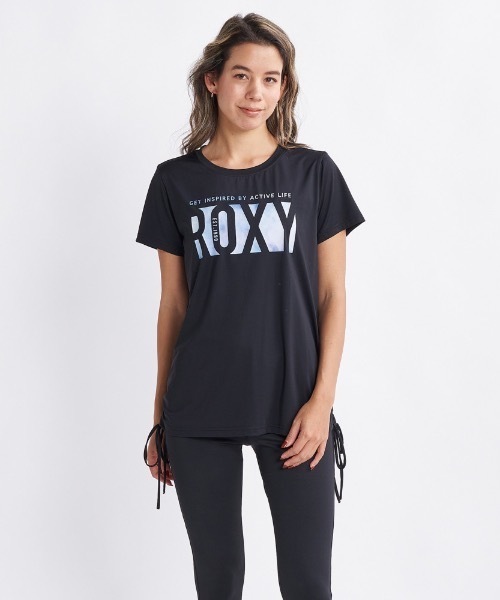 ROXY(ロキシー)の「SOMEHOW/ロキシーUVカット付きドライフロントブランドロゴ裾シャーリング半袖カットソー(Tシャツ/カットソー・レディース・ホワイト/ブラック/グリーン・LARGE/SMALL/MEDIUM)」の1枚目の写真