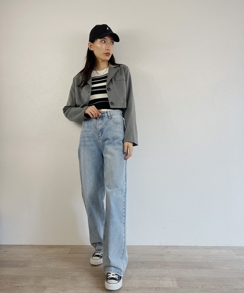 ISOOK（アイスー）の「【ISOOK / アイスー】ショートテーラードジャケット / クロップドジャケット キレイめ ZOZOTOWN限定（テーラードジャケット・レディース・グレー/ブラック・FREE）」の12枚目の写真