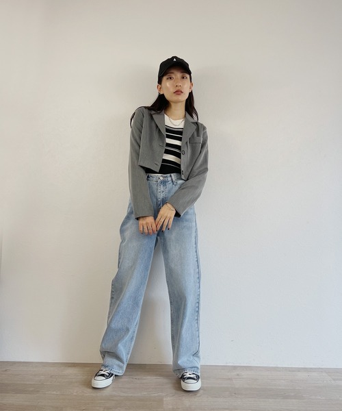 ISOOK（アイスー）の「【ISOOK / アイスー】ショートテーラードジャケット / クロップドジャケット キレイめ ZOZOTOWN限定（テーラードジャケット・レディース・グレー/ブラック・FREE）」の14枚目の写真